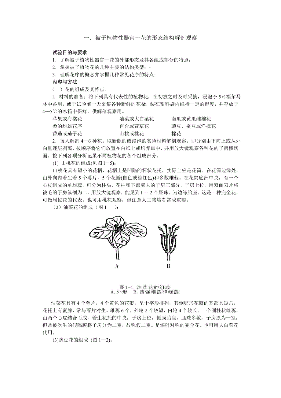 植物胚胎学实验1(花的形态结构解剖观察).doc_第1页