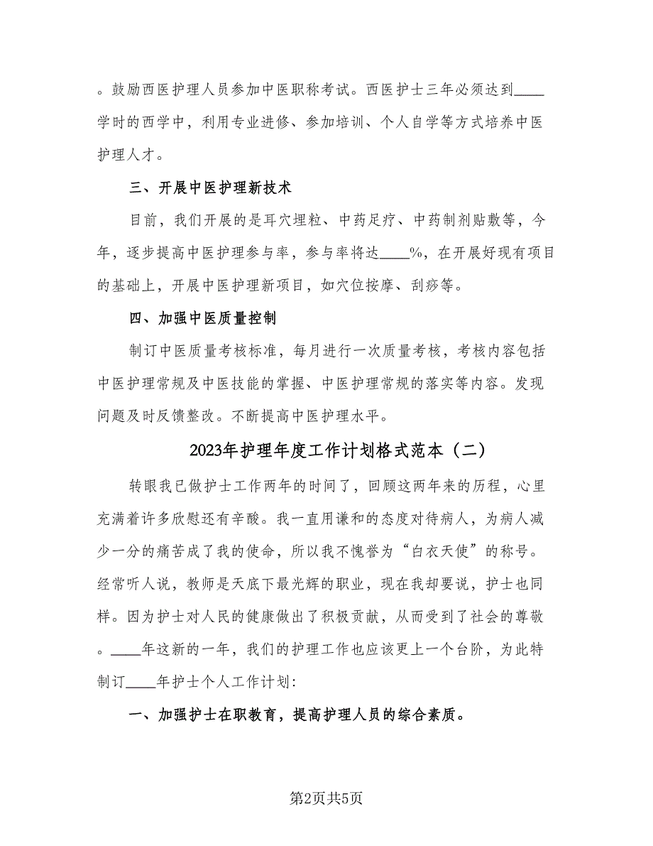 2023年护理年度工作计划格式范本（2篇）.doc_第2页