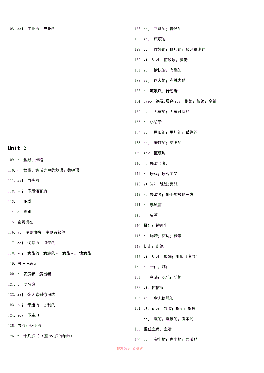 必修四英语中文单词表(只有中文)_第3页