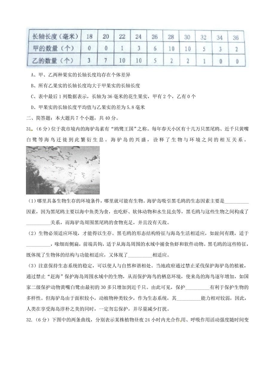 山东省威海市2020年中考生物真题试题（含答案）_第5页