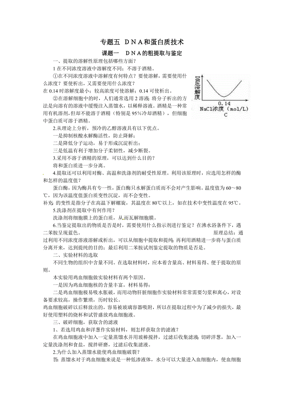 人教版高中生物选修一专题五DNA和蛋白质技术知识点归纳_第1页