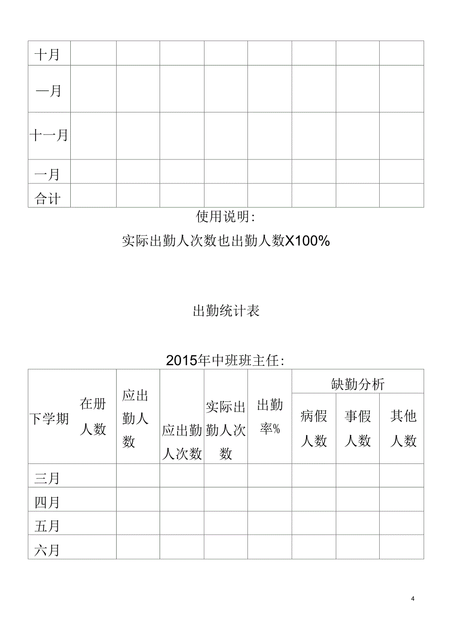 幼儿园出勤统计表_第4页