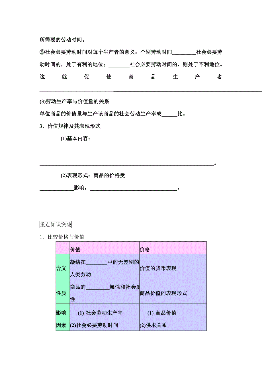 新人教版高中思想政治必修1《影响价格的因素》精品学案2_第3页