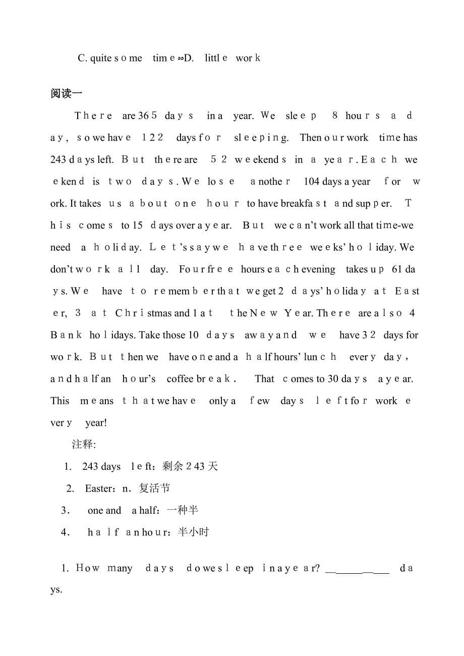 仁爱版七年级下册英语阅读和完型填空_第5页