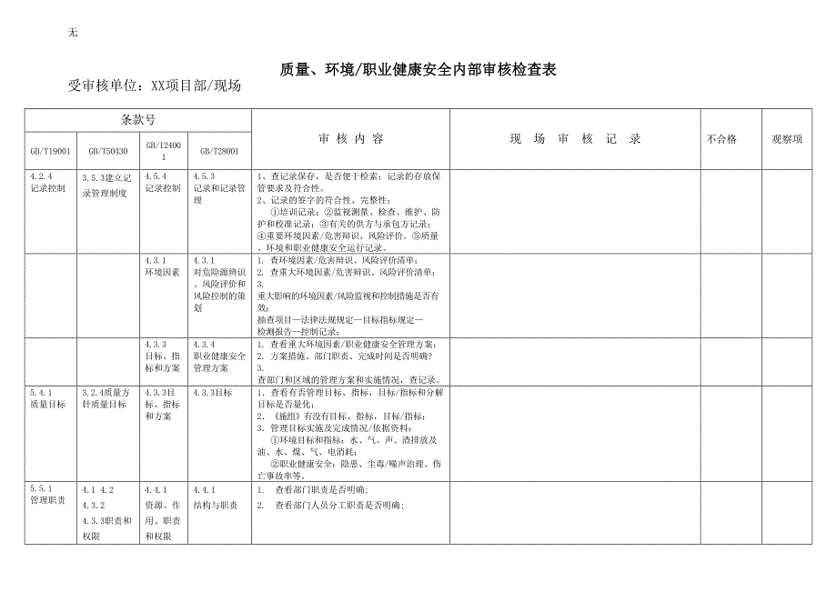 内部审核检查表_第1页