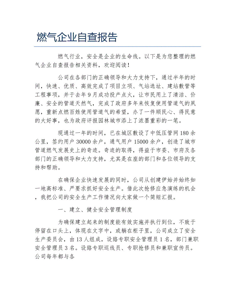 燃气企业自查报告_第1页