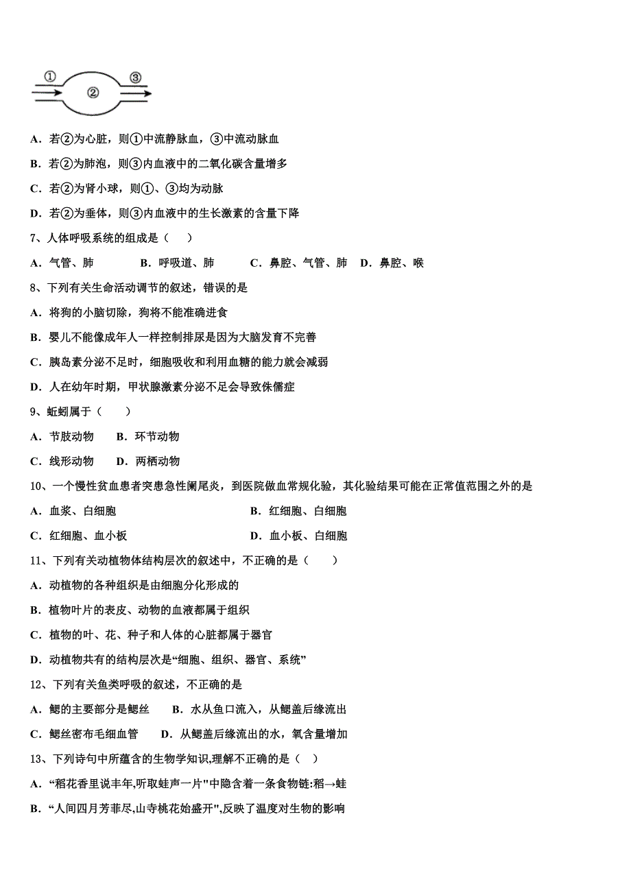 江苏省张家港市梁丰初级中学2023年初中生物毕业考试模拟冲刺卷含解析.doc_第2页
