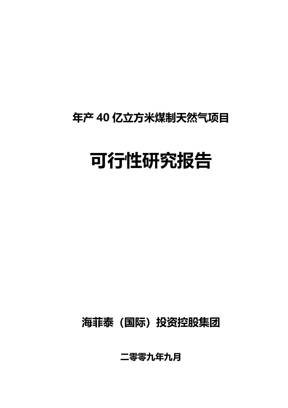 海菲泰(国际)投资控股集团年产40亿立方米煤制天然气项目可行性研究报告.doc_第1页