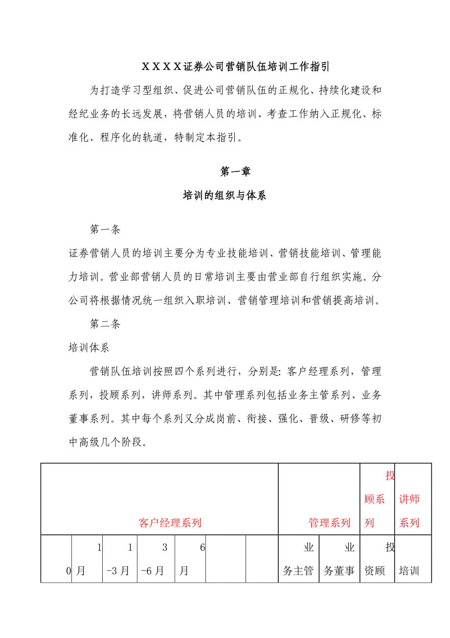 证券公司营销队伍培训工作指引_第1页