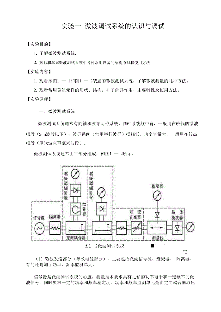 实验1微波测试系统的认识与调试0_第1页