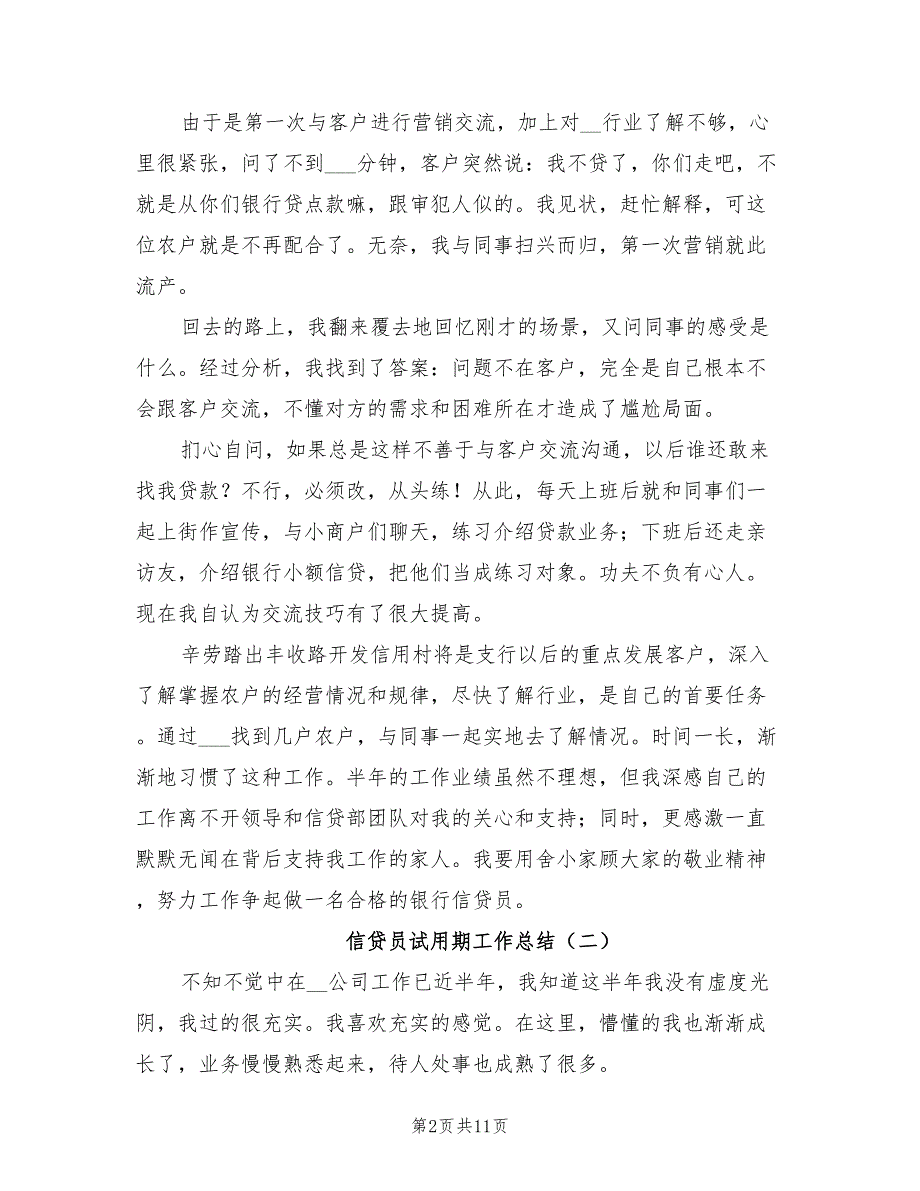 2022信贷员试用期工作总结_第2页