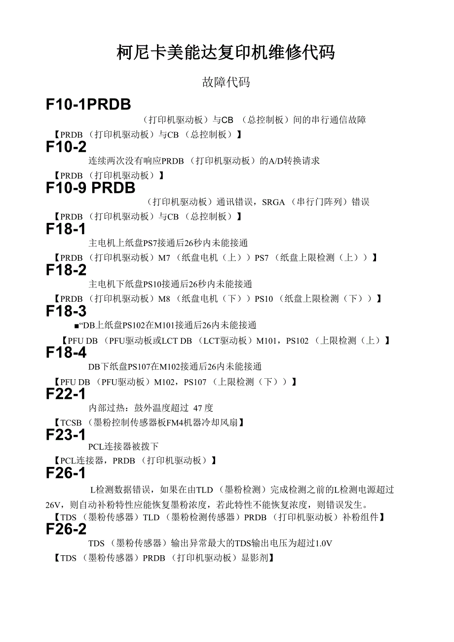 柯尼卡美能达复印机维修代码_第1页