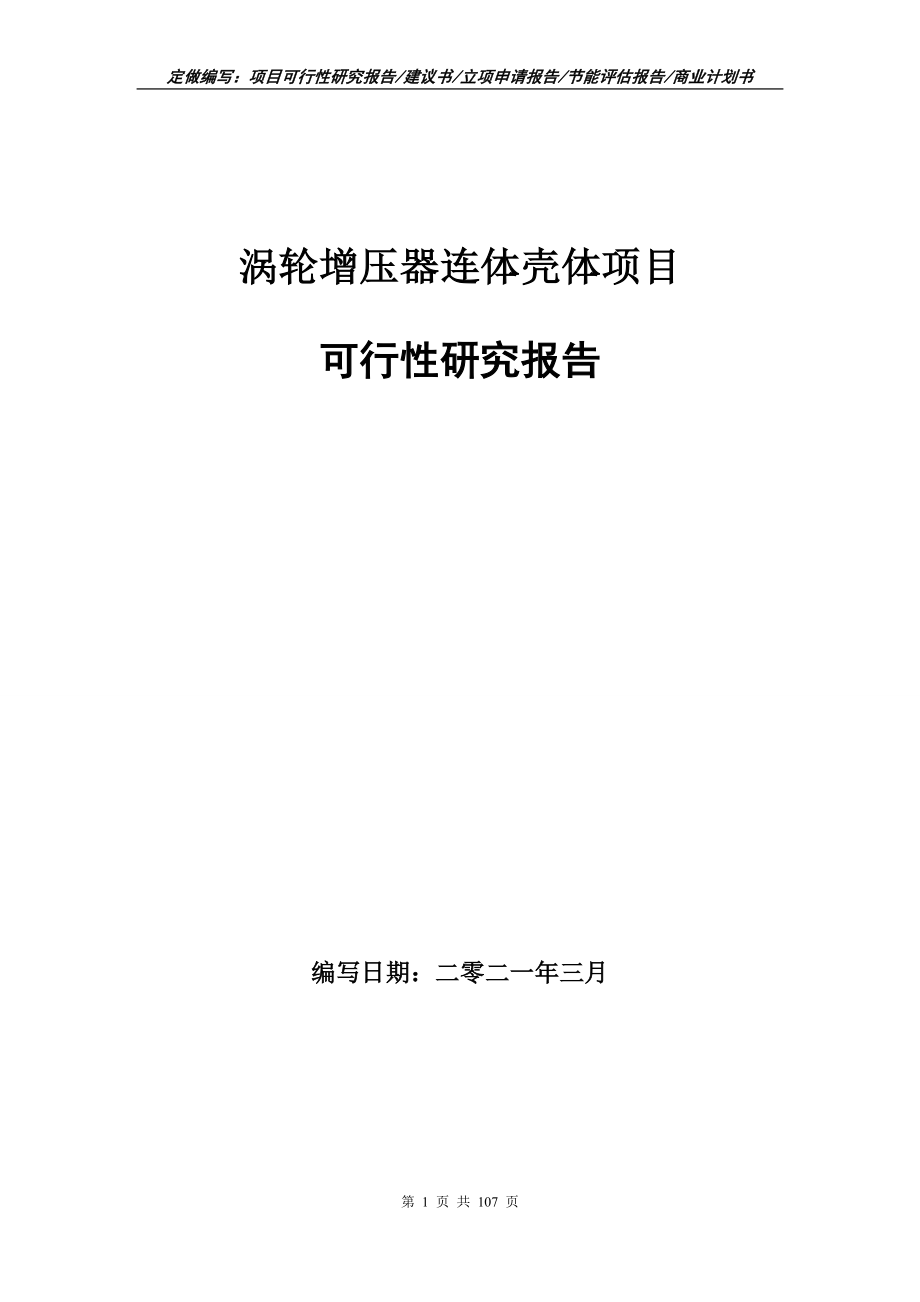 涡轮增压器连体壳体项目可行性研究报告写作范本_第1页
