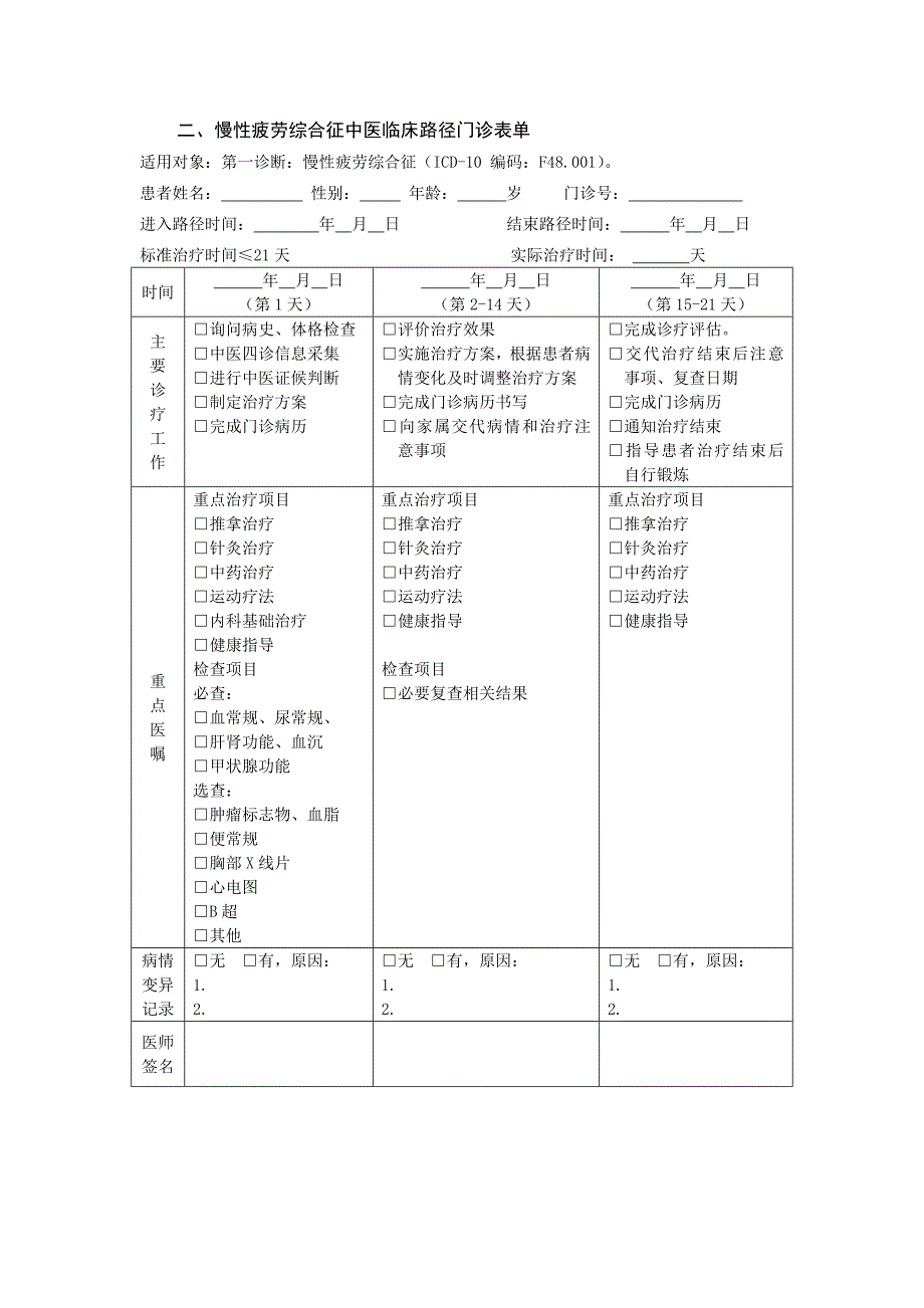 推拿科 慢性疲劳综合征中医临床路径（试行版2017）_第4页