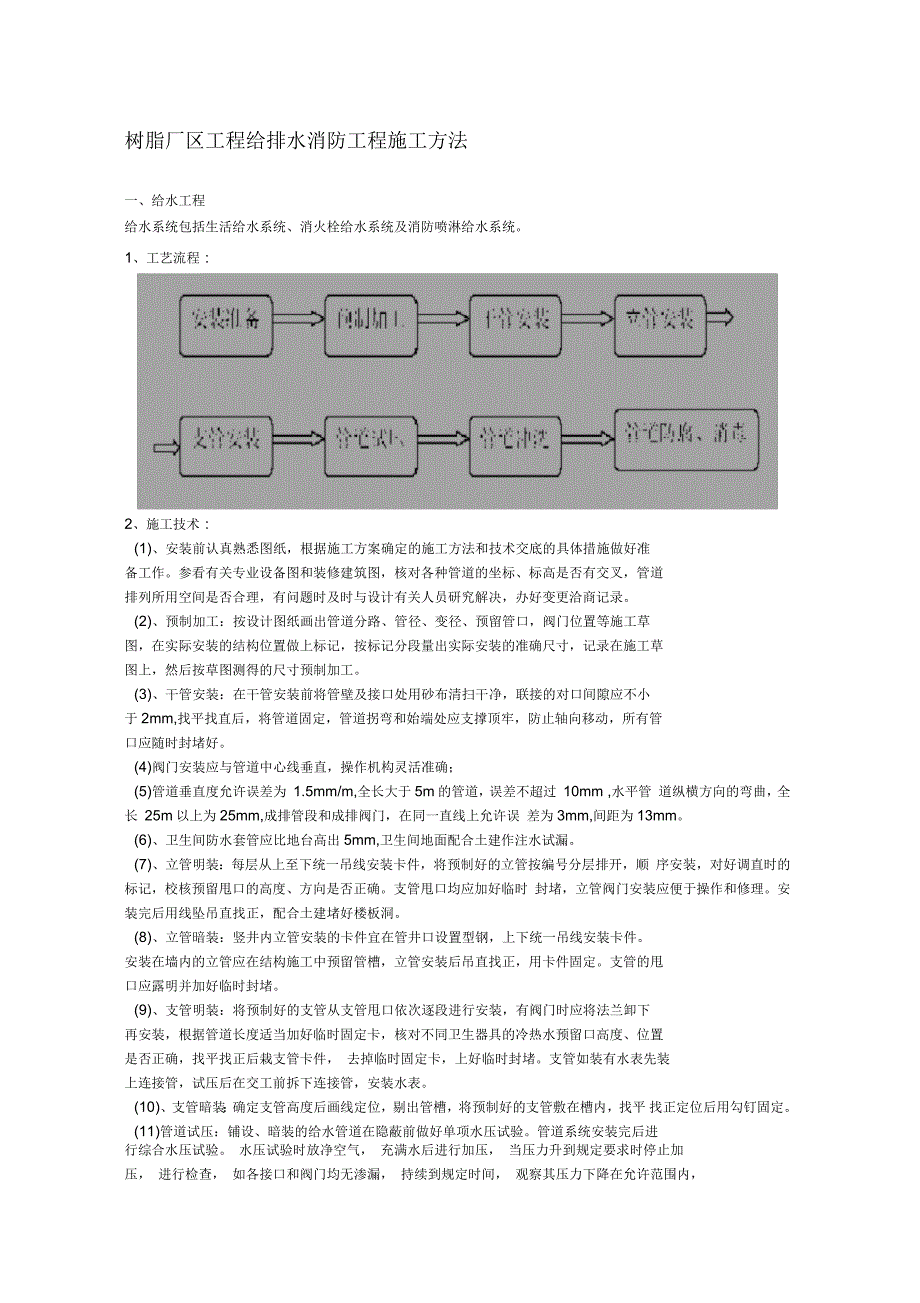 树脂厂区工程给排水消防工程施工方法_第1页