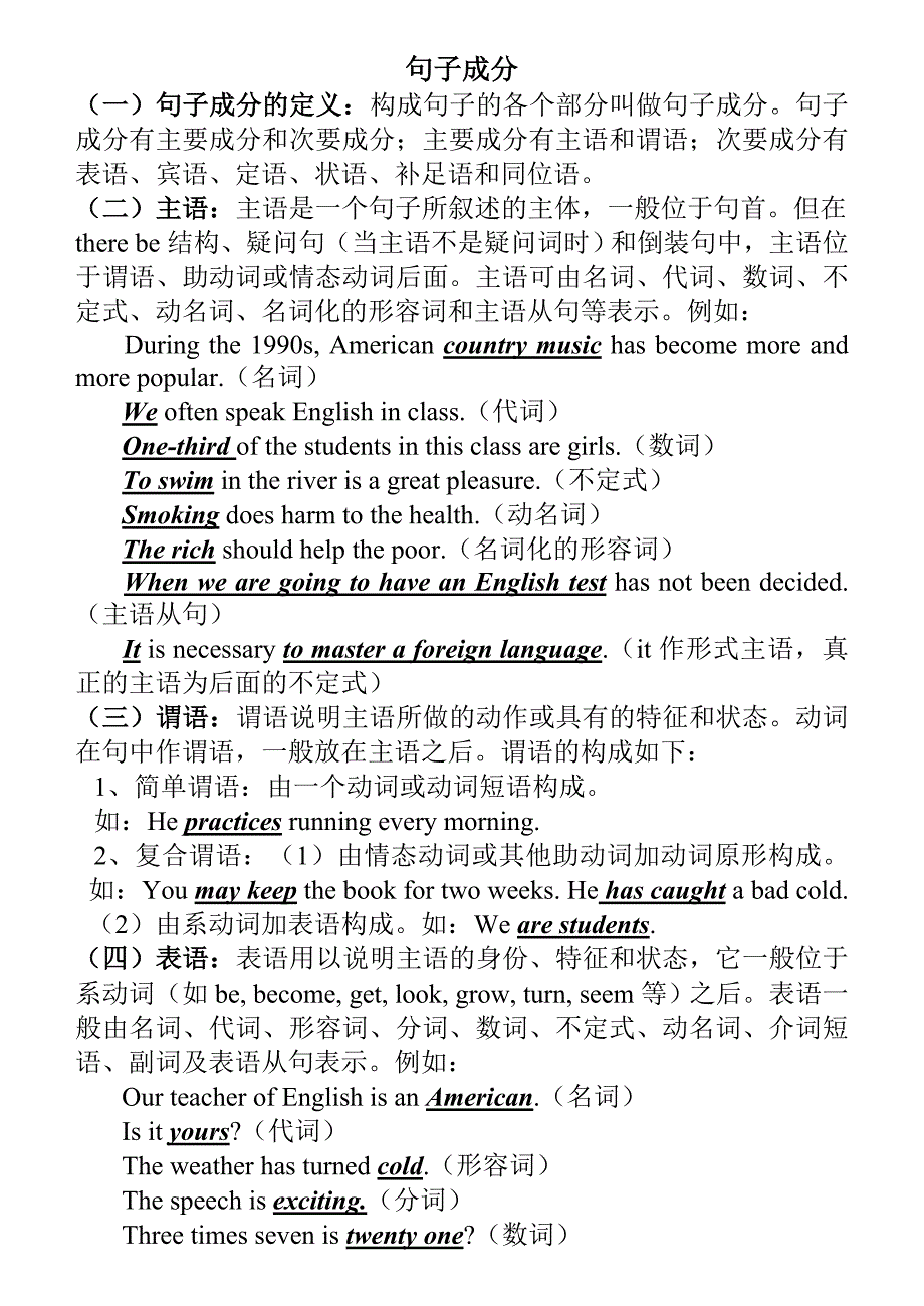 (完整版)高中英语句子成分和句子类型讲解及配套练习(讲课用)_第1页