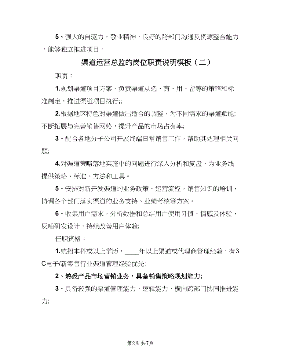 渠道运营总监的岗位职责说明模板（6篇）.doc_第2页