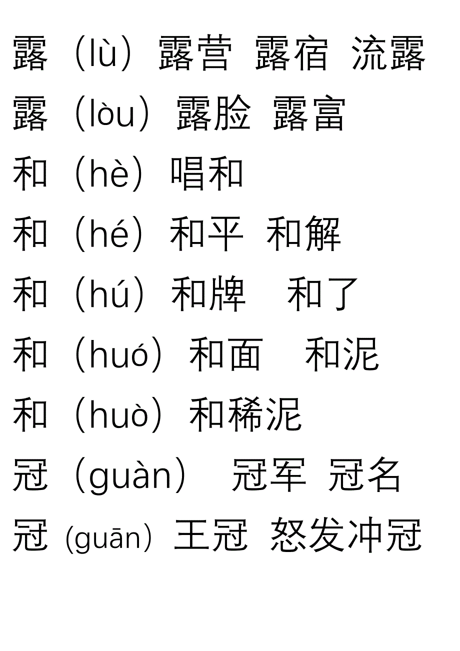 人教版六年级上册语文1-8课多音字_第1页