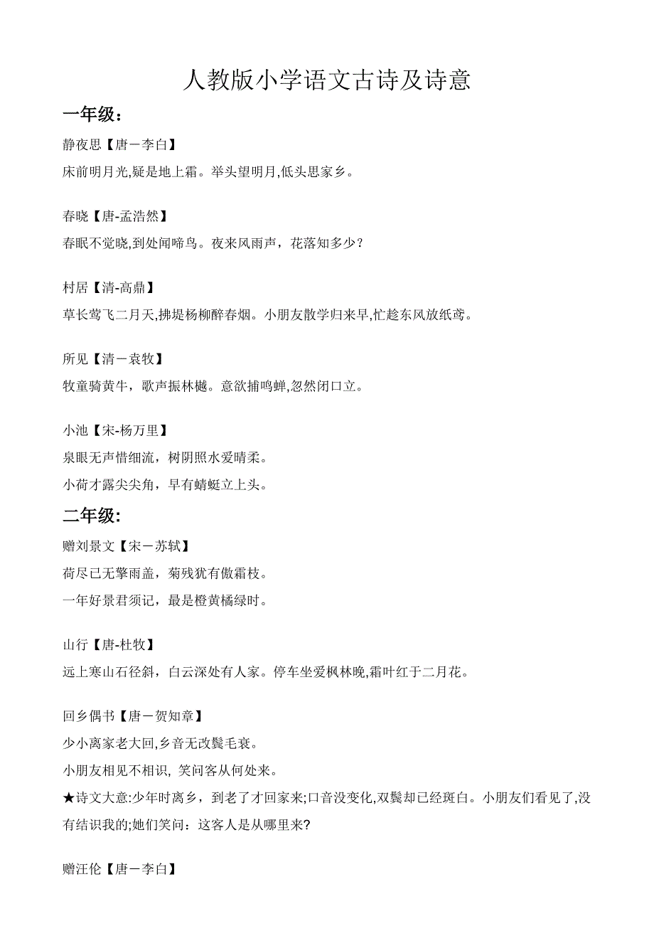 古诗及诗意_第1页