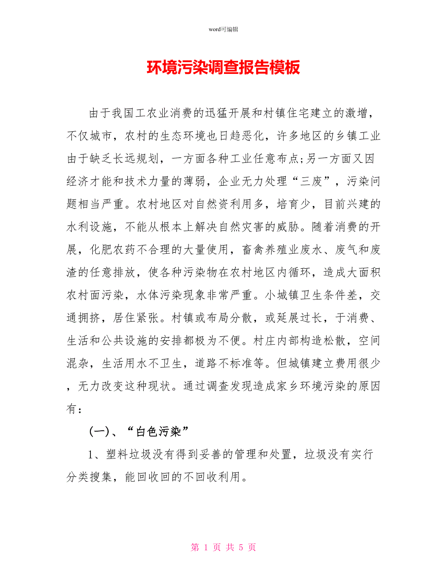 环境污染调查报告模板_第1页