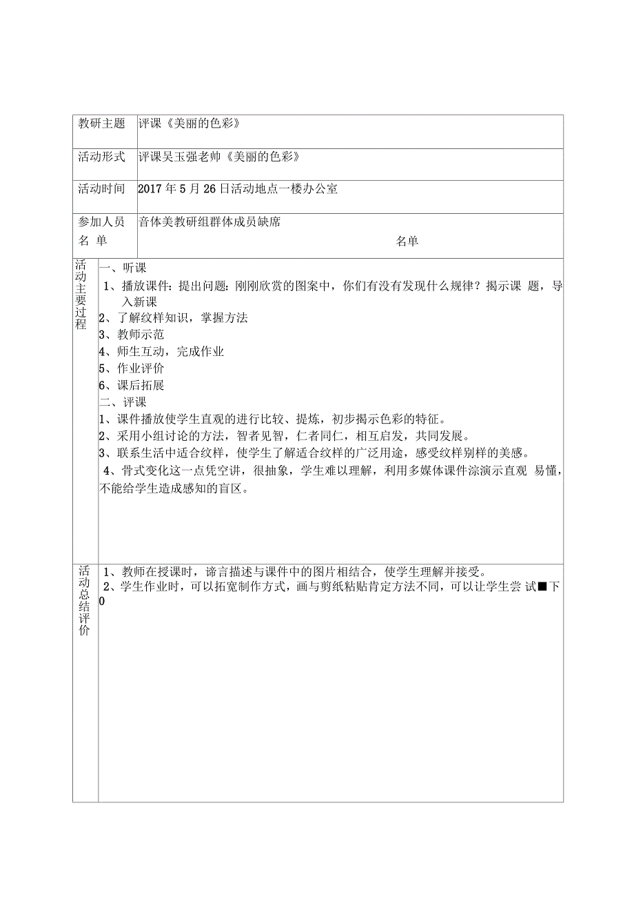 小学美术教研组活动记录表_第1页