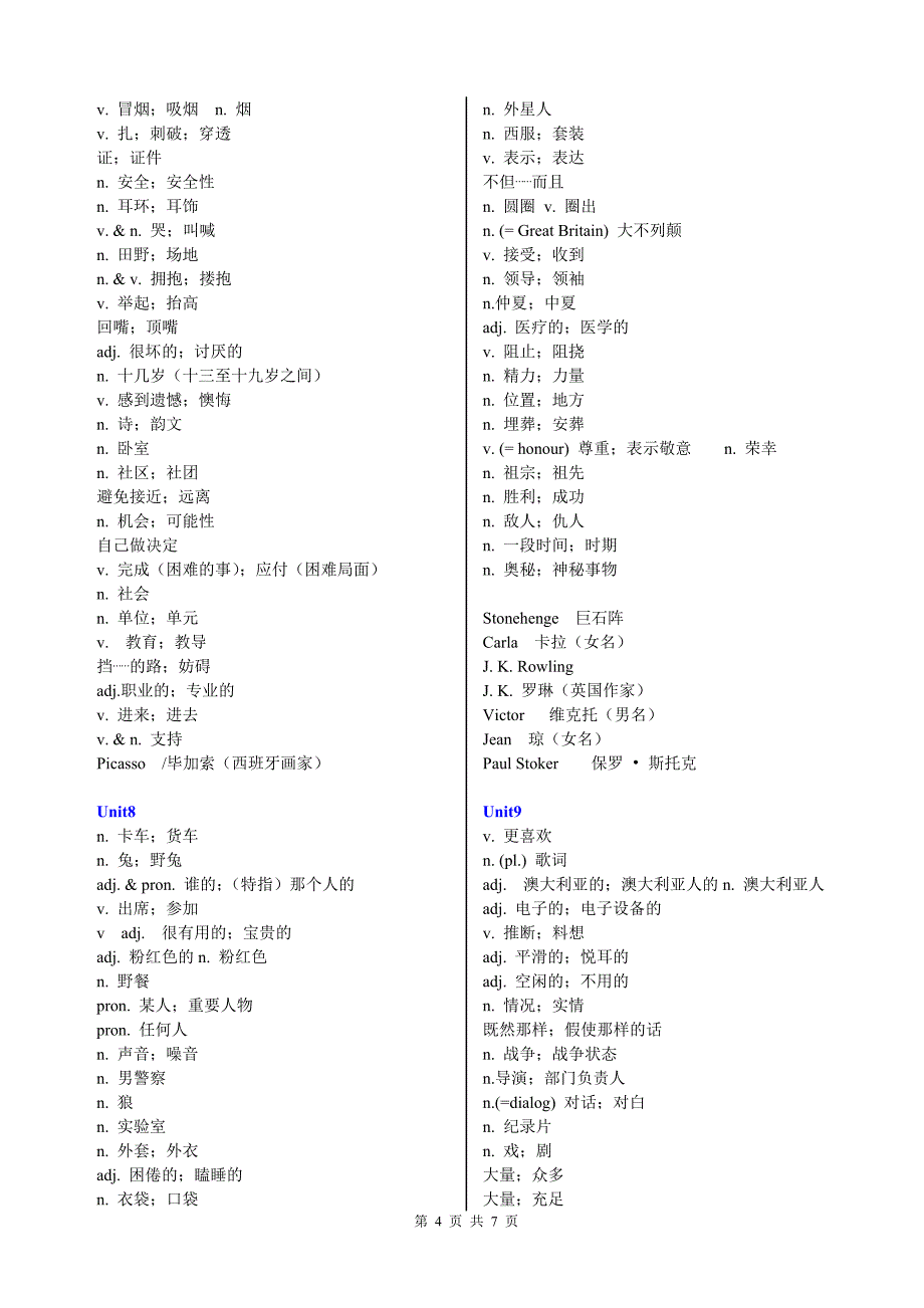 (完整word版)最新人教版九年级英语单词表(中文).doc_第4页