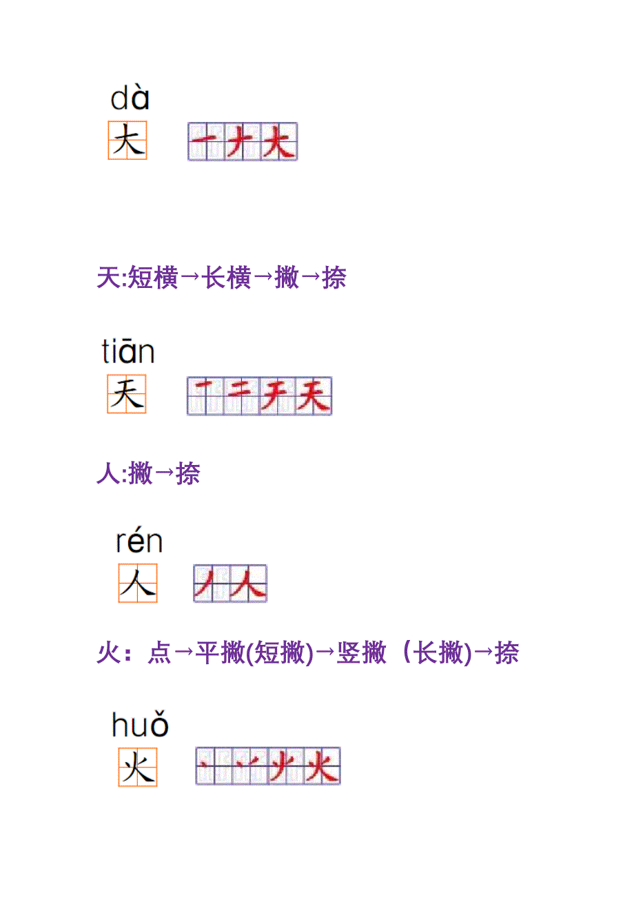 100个生字笔画笔顺整理(人教版一年级上册)_第4页