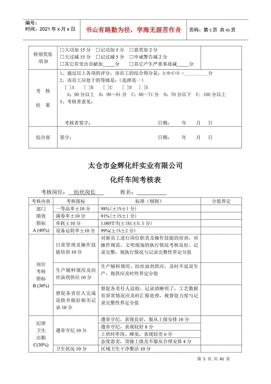 太仓市金辉化纤实业有限公司绩效考核试行草案_第5页