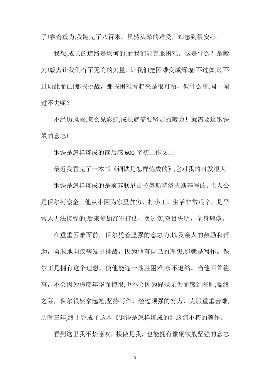 钢铁是怎样炼成的读后感600字初二作文_第3页