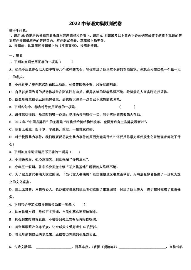 2022学年黑龙江省哈尔滨市第十七中学中考语文模拟试题(含答案解析).doc