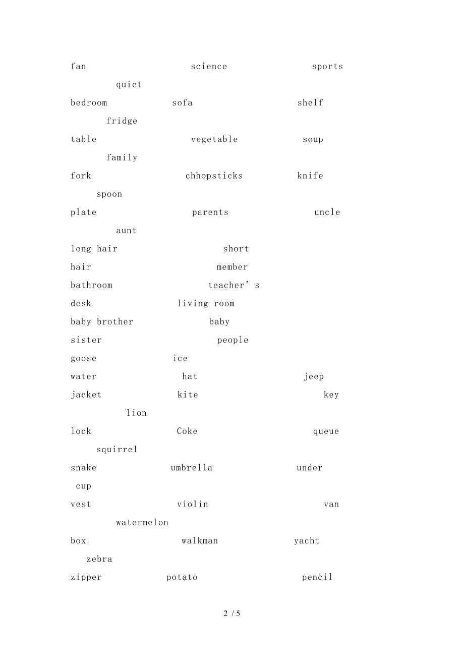 人教版小学四年级上期英语单词与句子练习_第2页