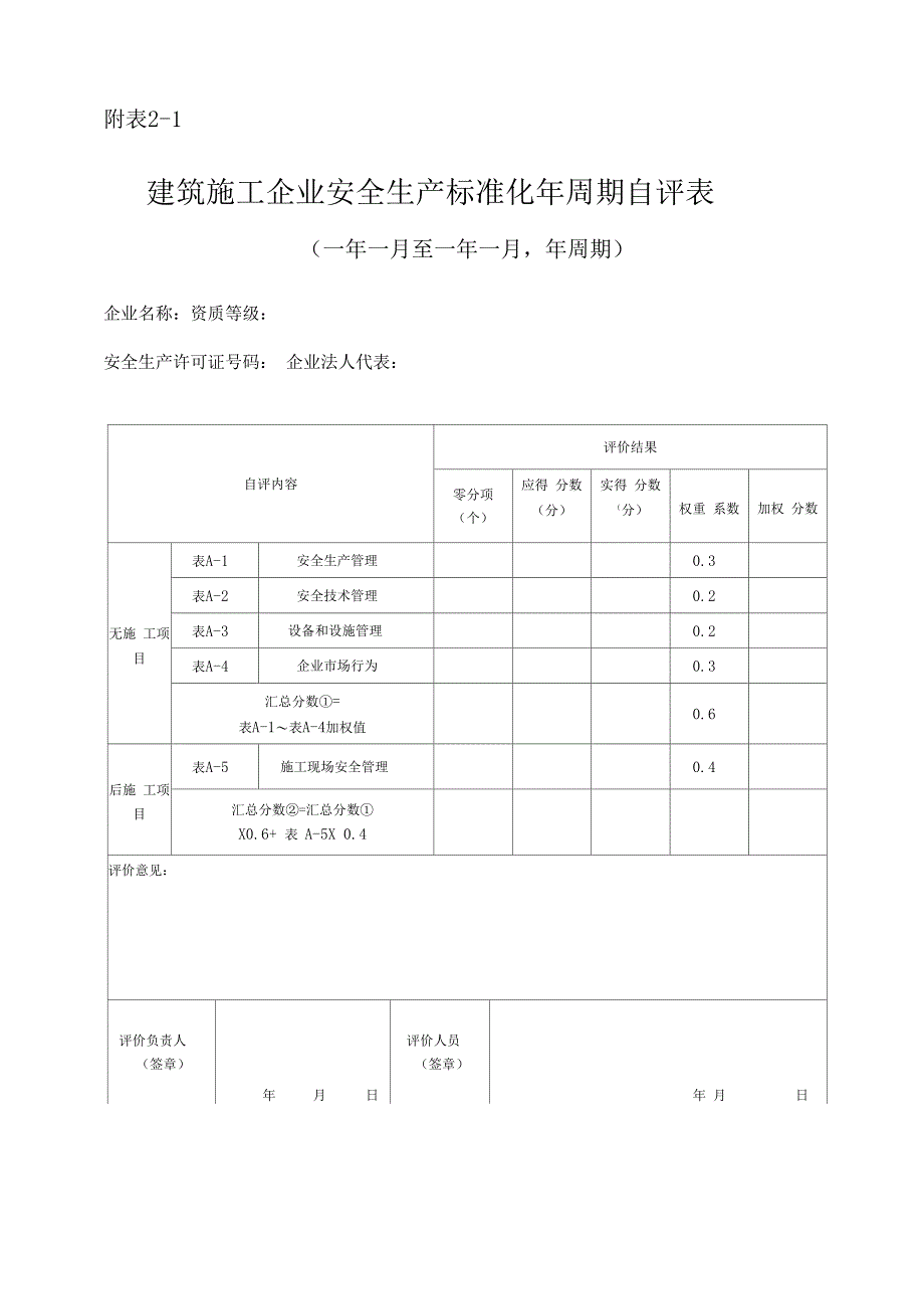 建筑施工企业安全生产标准化年周期自评表_第1页