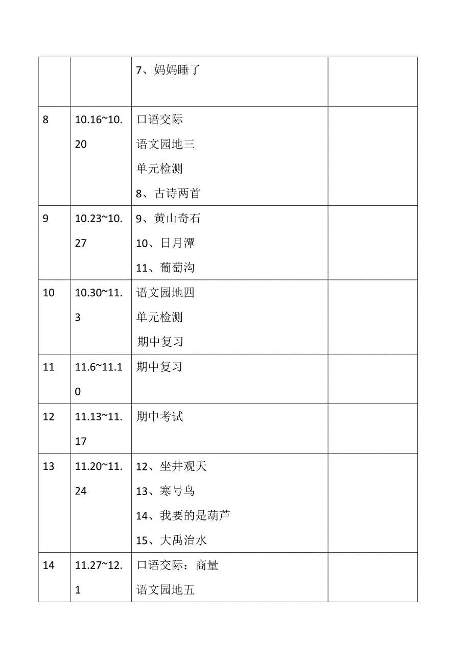 最新部编版二年级上册语文教学计划及进度表5_第5页