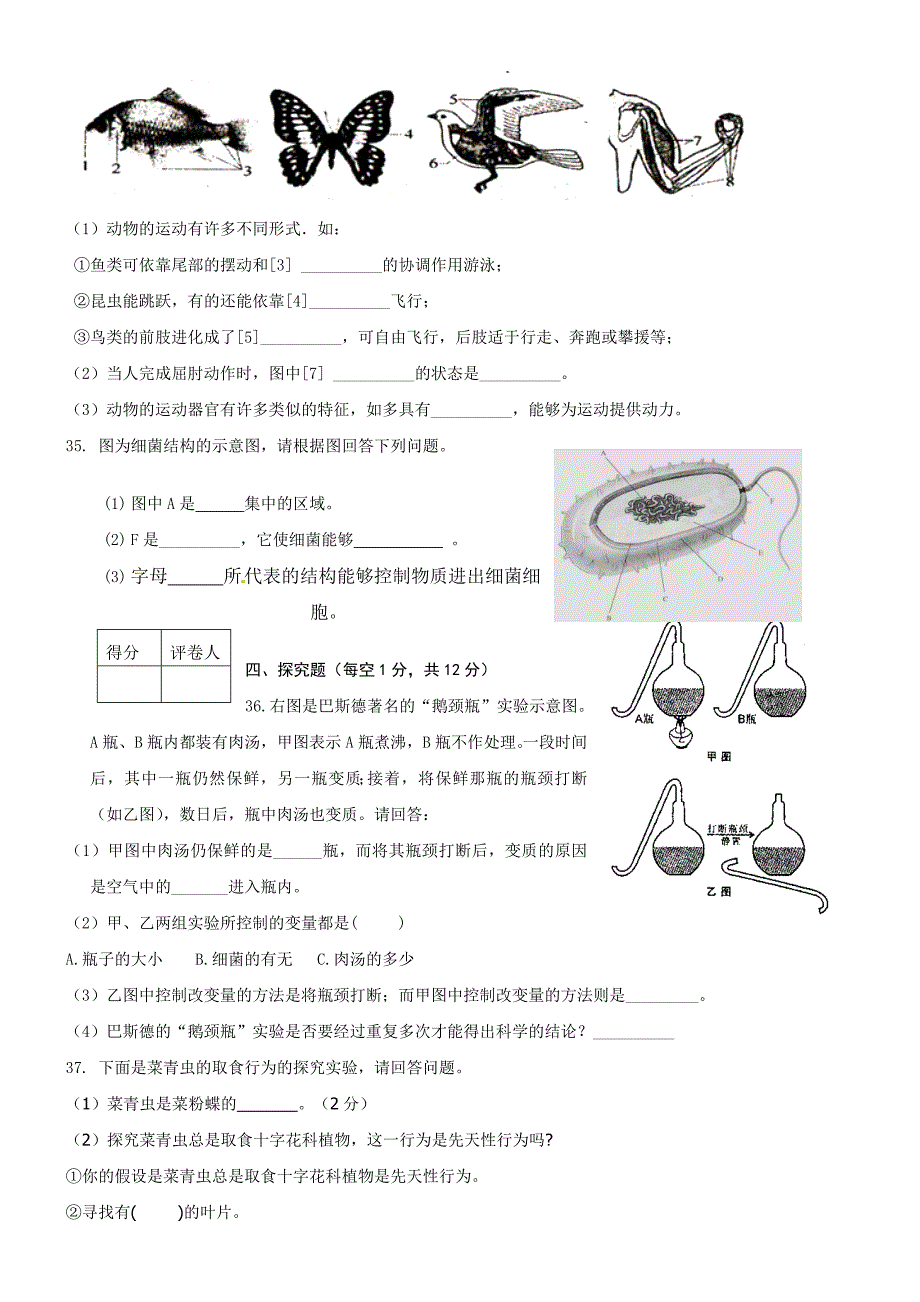 南溪2013年秋期期末测试(人教八年级生物上册)_第4页