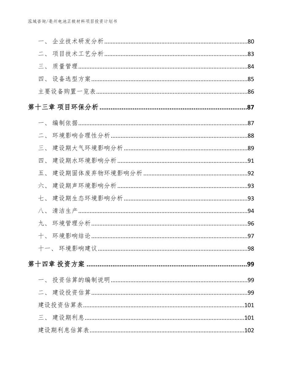 亳州电池正极材料项目投资计划书（模板范本）_第5页