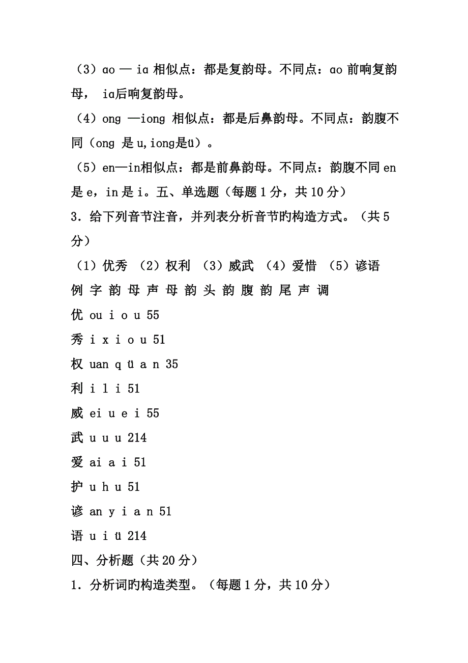 现代汉语考题及答案_第3页