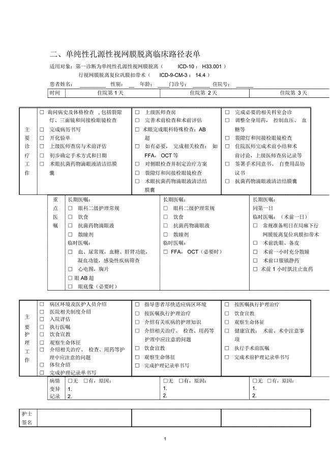 单纯性孔源性视网膜脱离临床路径