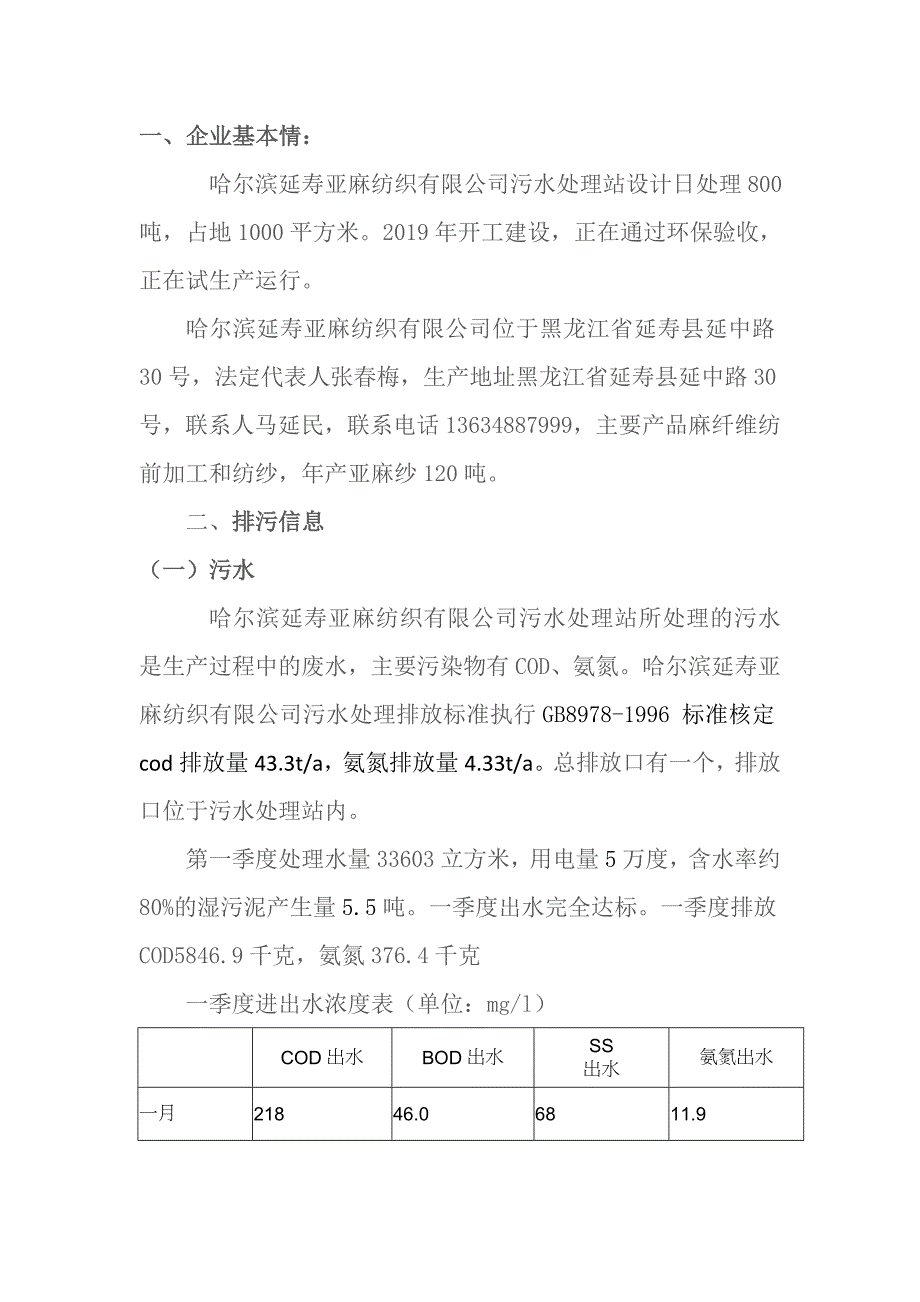 哈尔滨延寿亚麻纺织有限公司2021年第一季度环境为白皮书.docx_第2页