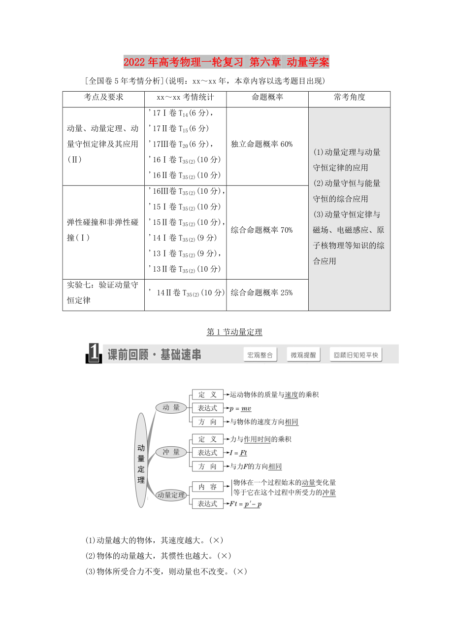 2022年高考物理一轮复习 第六章 动量学案_第1页