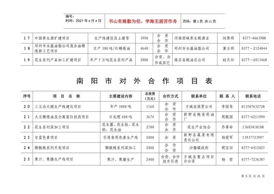 南阳市对外合作项目表_第5页