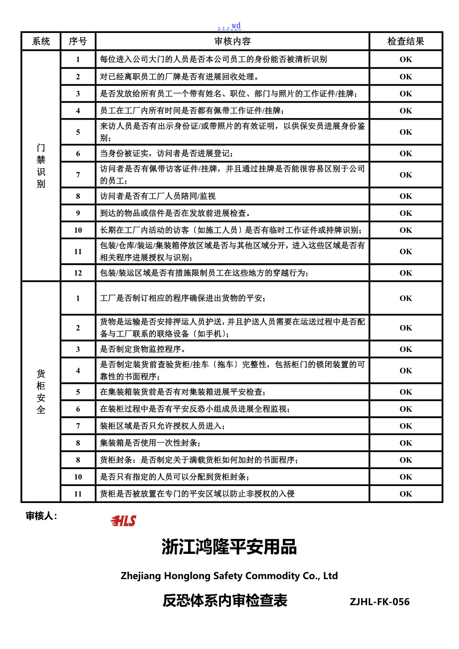 反恐内审资料整套(含计划检查表报告)_第3页