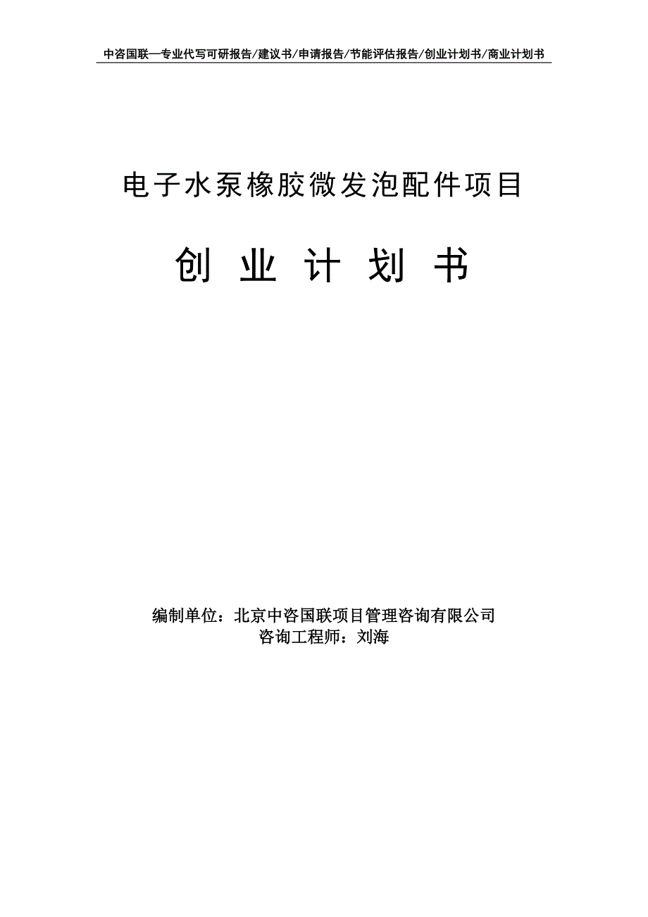 电子水泵橡胶微发泡配件项目创业计划书写作模板_第1页