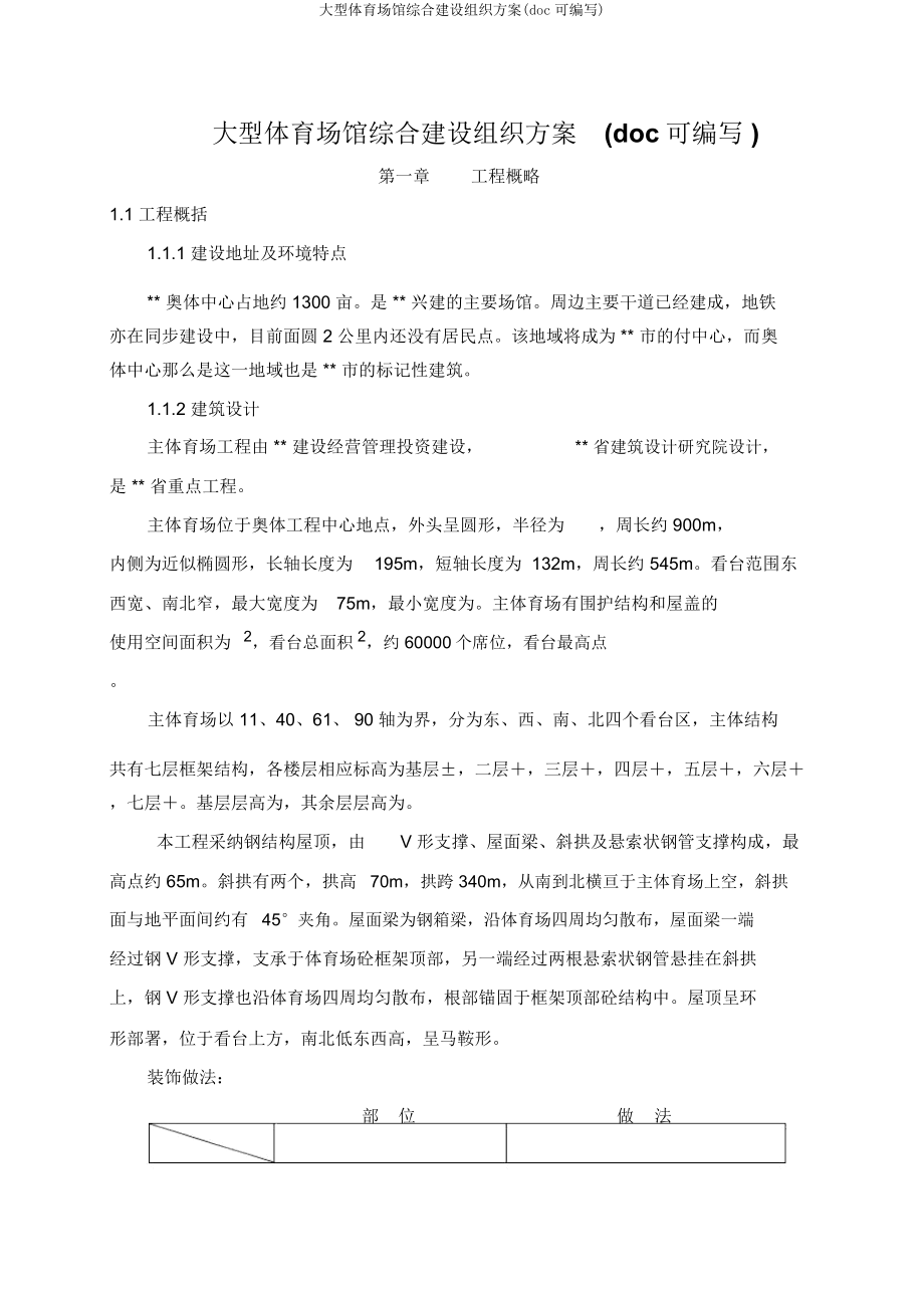 大型体育场馆综合建设组织方案(doc可编辑).docx_第1页