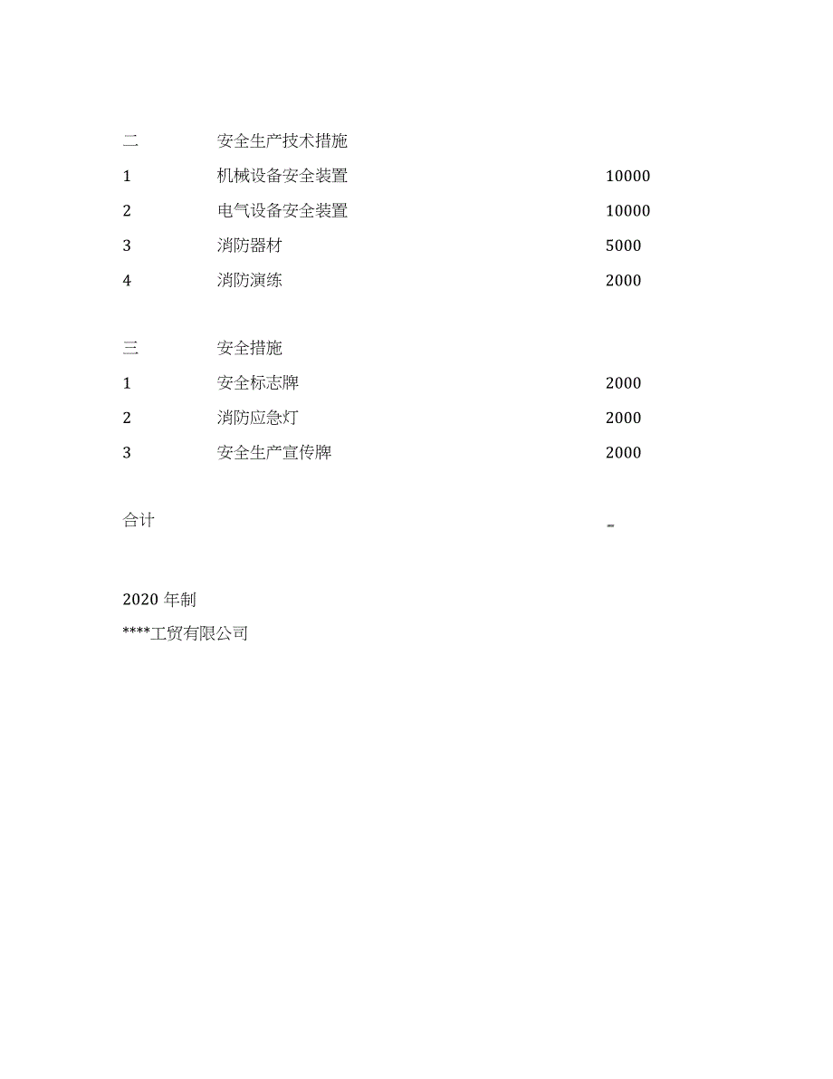 「预算模板」XX工贸公司2021年度安全经费预算计划_第3页
