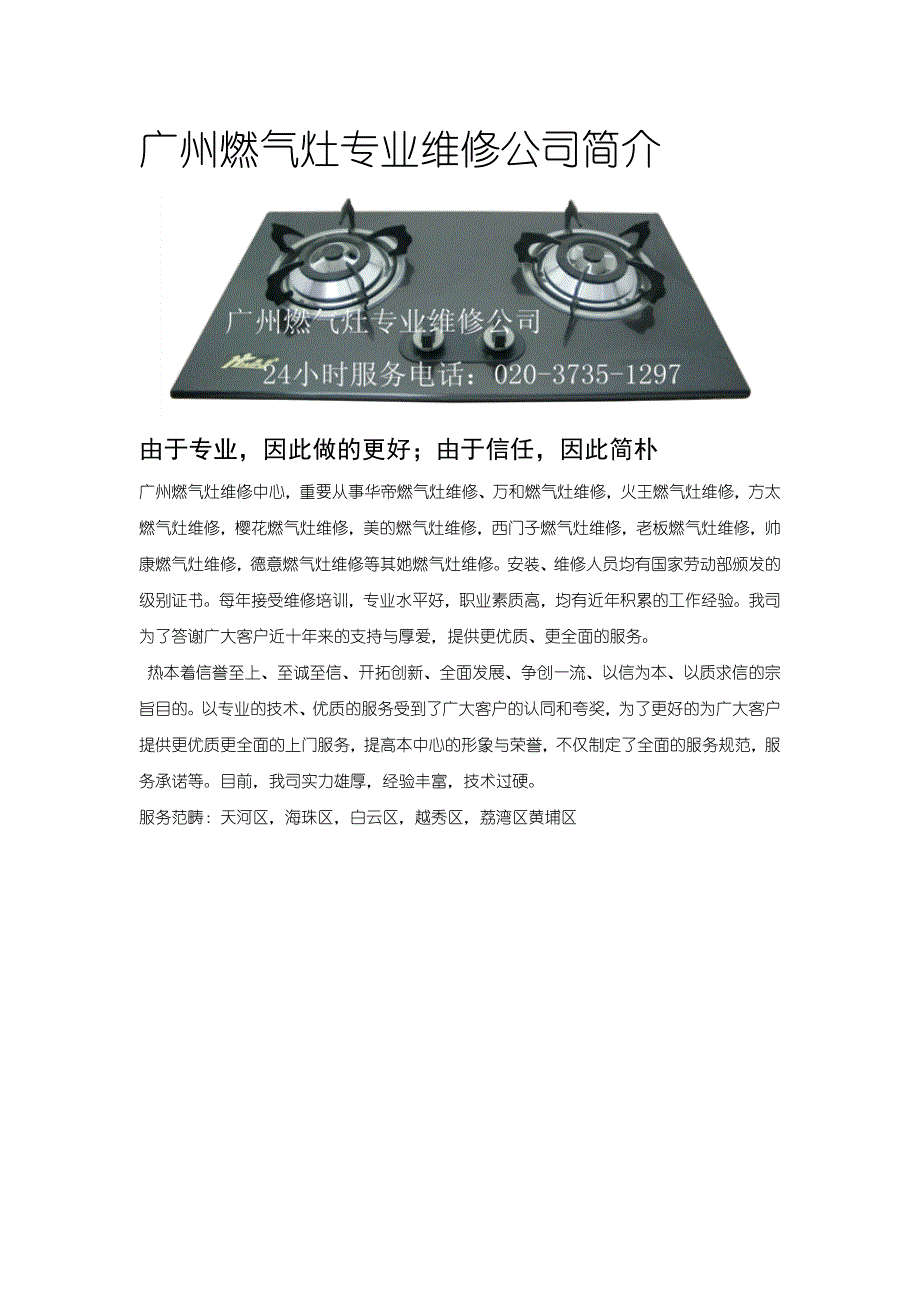 广州燃气灶维修专业服务公司_第1页