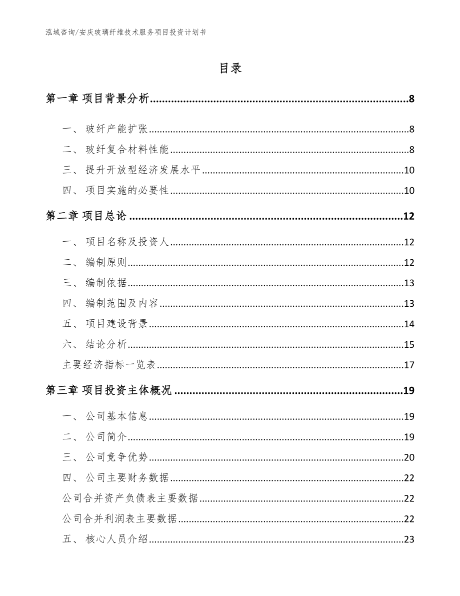 安庆玻璃纤维技术服务项目投资计划书_第2页