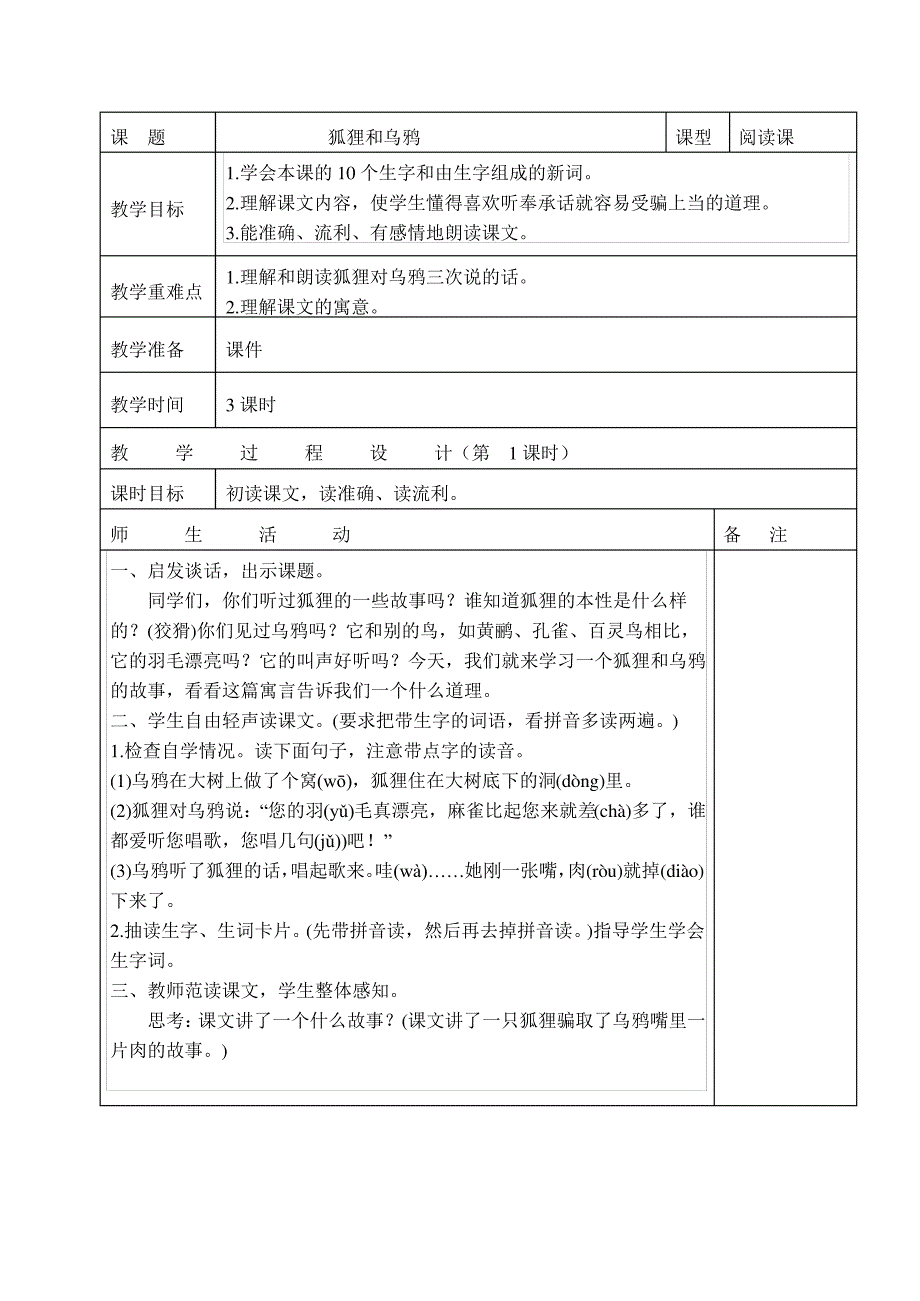 狐狸和乌鸦教案_第1页