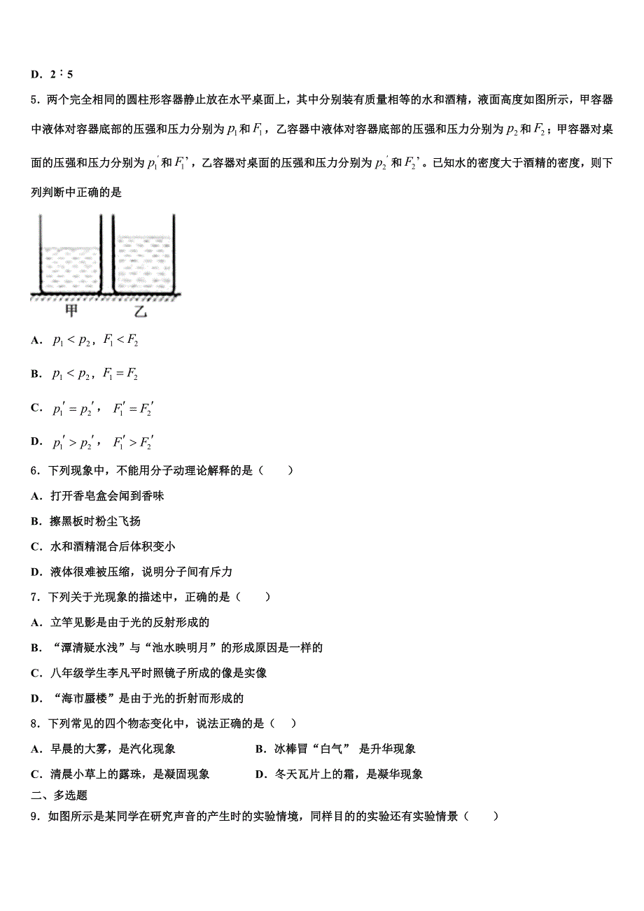 河南省周口市鹿邑县2023学年物理八上期末监测模拟试题含解析.doc_第2页