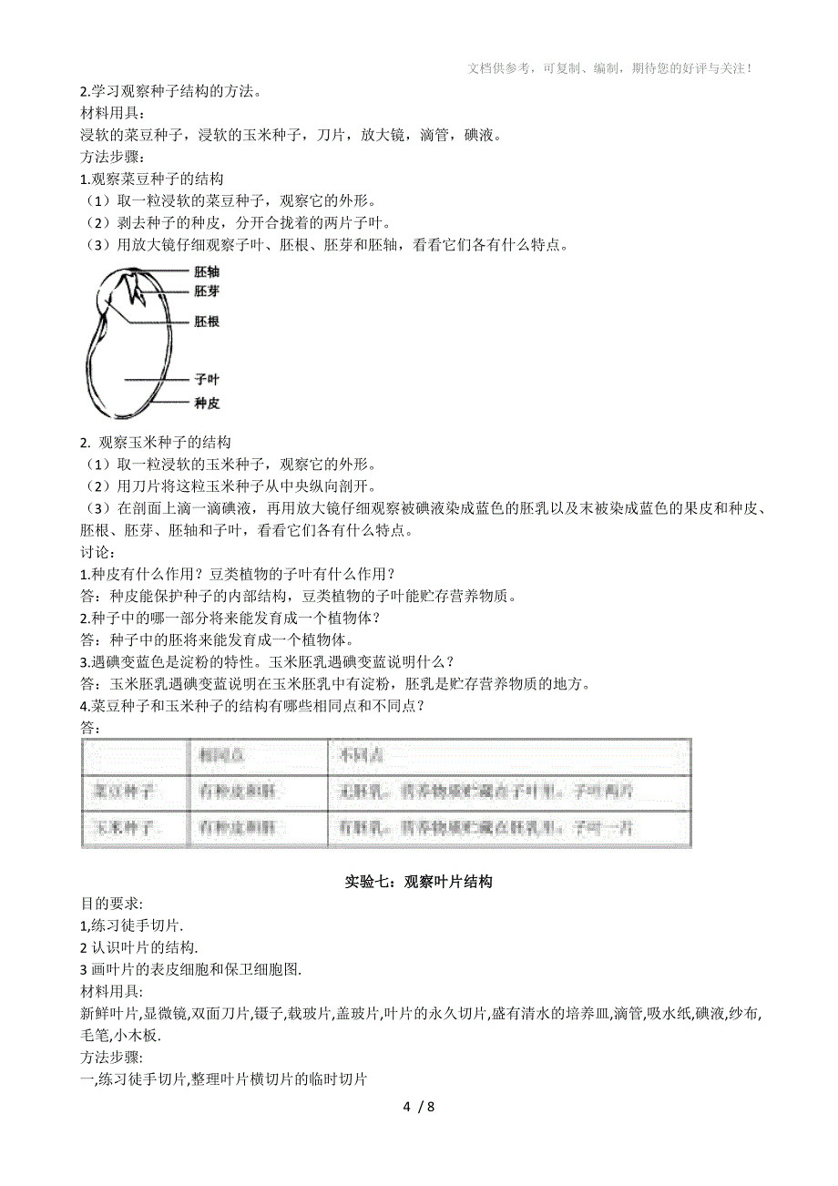 七年级上学期生物实验收报告汇总_第4页