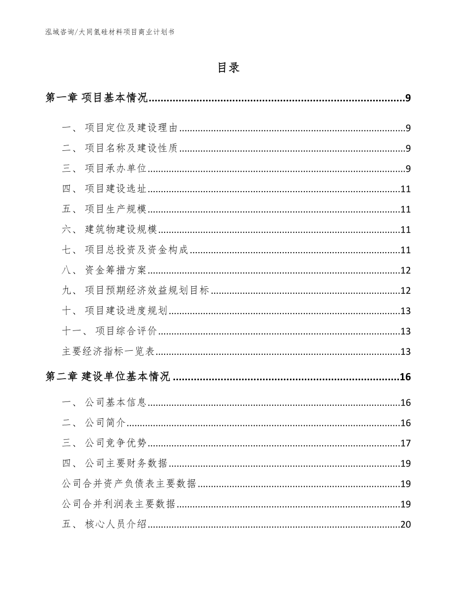 大同氢硅材料项目商业计划书（参考模板）_第2页